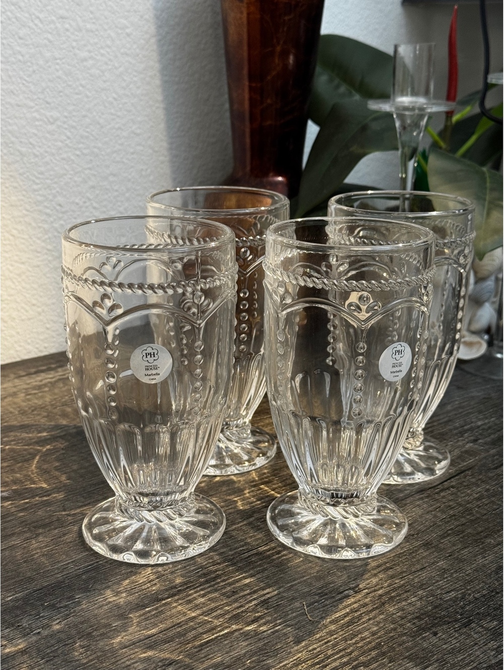 Princess House Marbella 1745 Footed Glasses Set of 4 13 oz New Open Box
